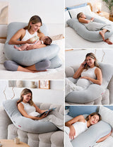 Momcozy U Shaped Cooling Fabric Maternity Body Pillow Full Body – Grey