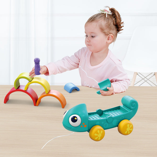 Hola Rainbow Chameleon Pull Along & Stacking Toy 28 x 13 x 14 cm Multicolor