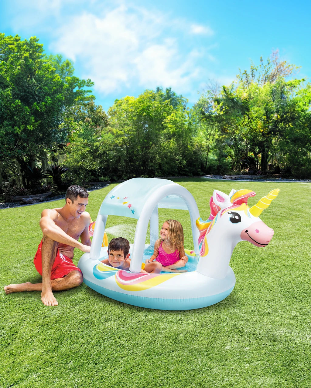 Intex Unicorn Inflatable Spray Kiddie Pool 50 x 40 x 27 Inches White/Blue