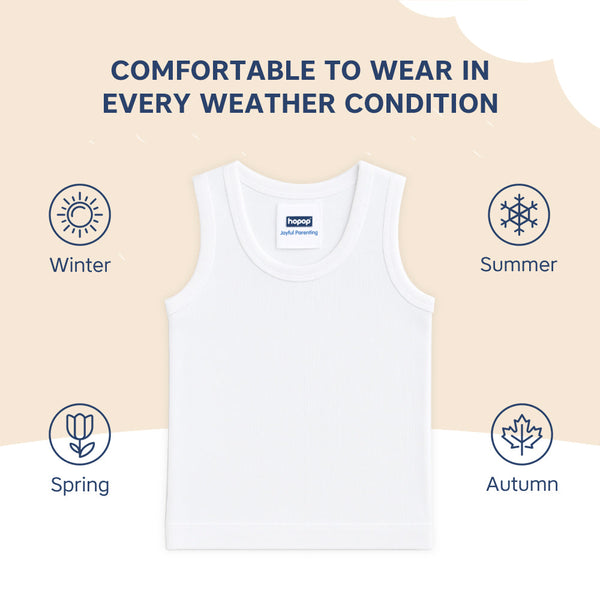 Hopop Round Neck Sleeveless Cotton Vest - White