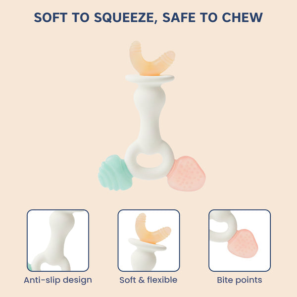 Hopop Silicone Baby Teether | Sensory Chew Toy for Gum Relief | Pack of 1- Assorted