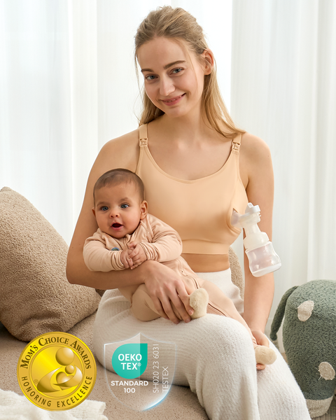 Momcozy YN08 Original Hands-Free Pumping & Nursing Bra Small – Beige
