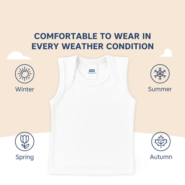 Hopop Envelope Neck Sleeveless Cotton Vest - White