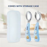 Hopop Stainless Steel Spoon & Fork Set with Travel Case 2-Piece Blue
