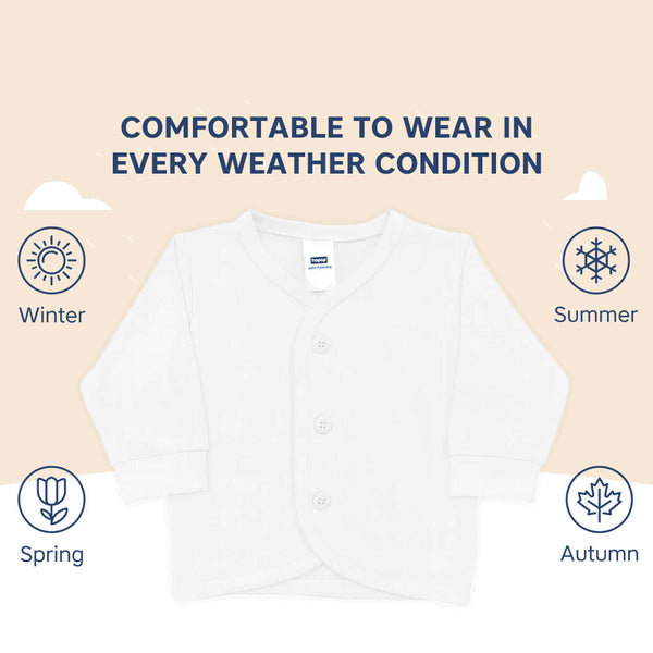 Hopop Front Open Full Sleeves Cotton Vest - White