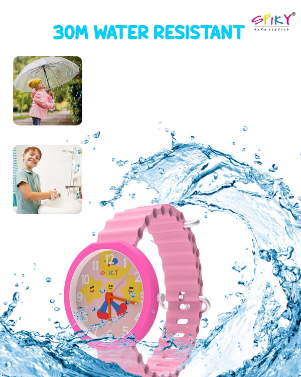 Spiky Round Analog Watch for Kids Boys and Girls EVA42 - Pink
