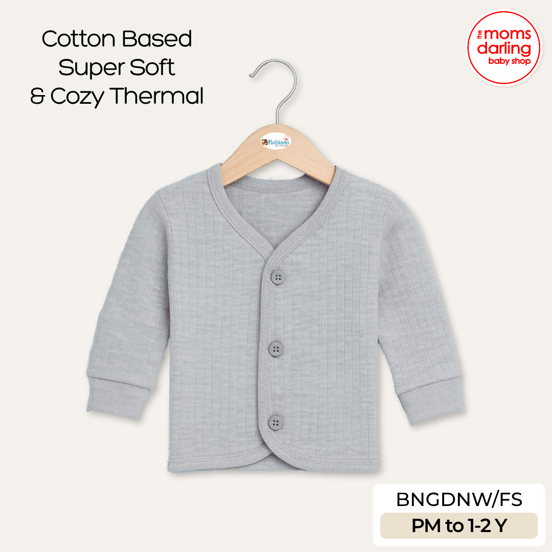 Babiano Cotton-Blend Front-Open Full-Sleeve Thermal Vest - Grey