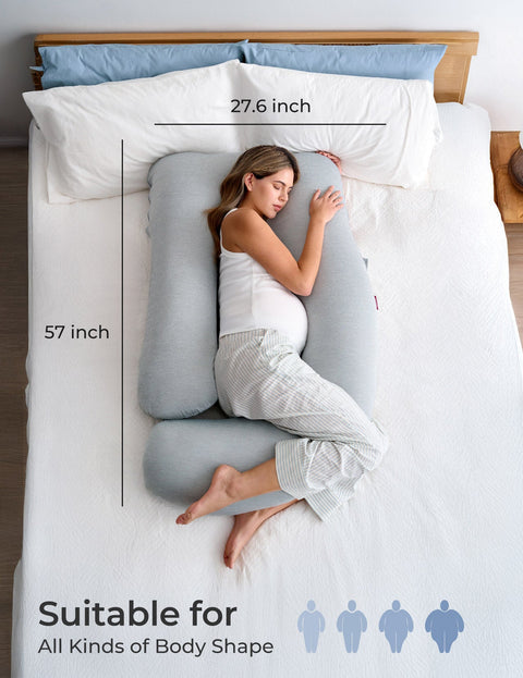 Momcozy U Shaped Cooling Fabric Maternity Body Pillow Full Body – Grey