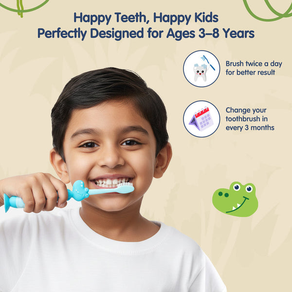 Hopop Kids Toothbrush for 3–8 Years | Extra Soft Bristles | Crocodile Design