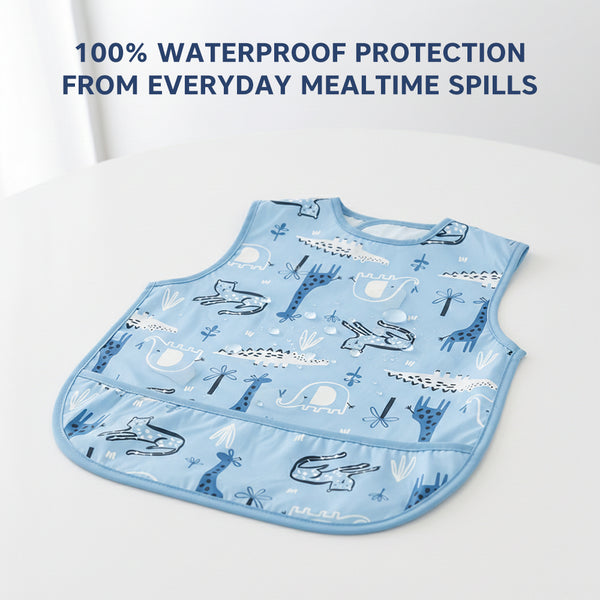 HopopEasy-Clean Waterproof Baby Bib with Food Catcher Pocket Asorted