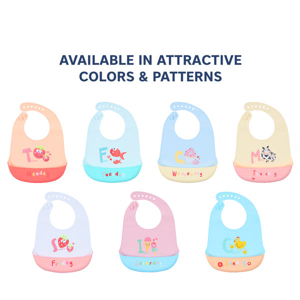Hopop Waterproof Silicone Baby Bib with Crumb Catcher Pocket – Adjustable & Easy to Clean - Assorted Print