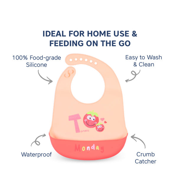 Hopop Waterproof Silicone Baby Bib with Crumb Catcher Pocket – Adjustable & Easy to Clean - Assorted Print