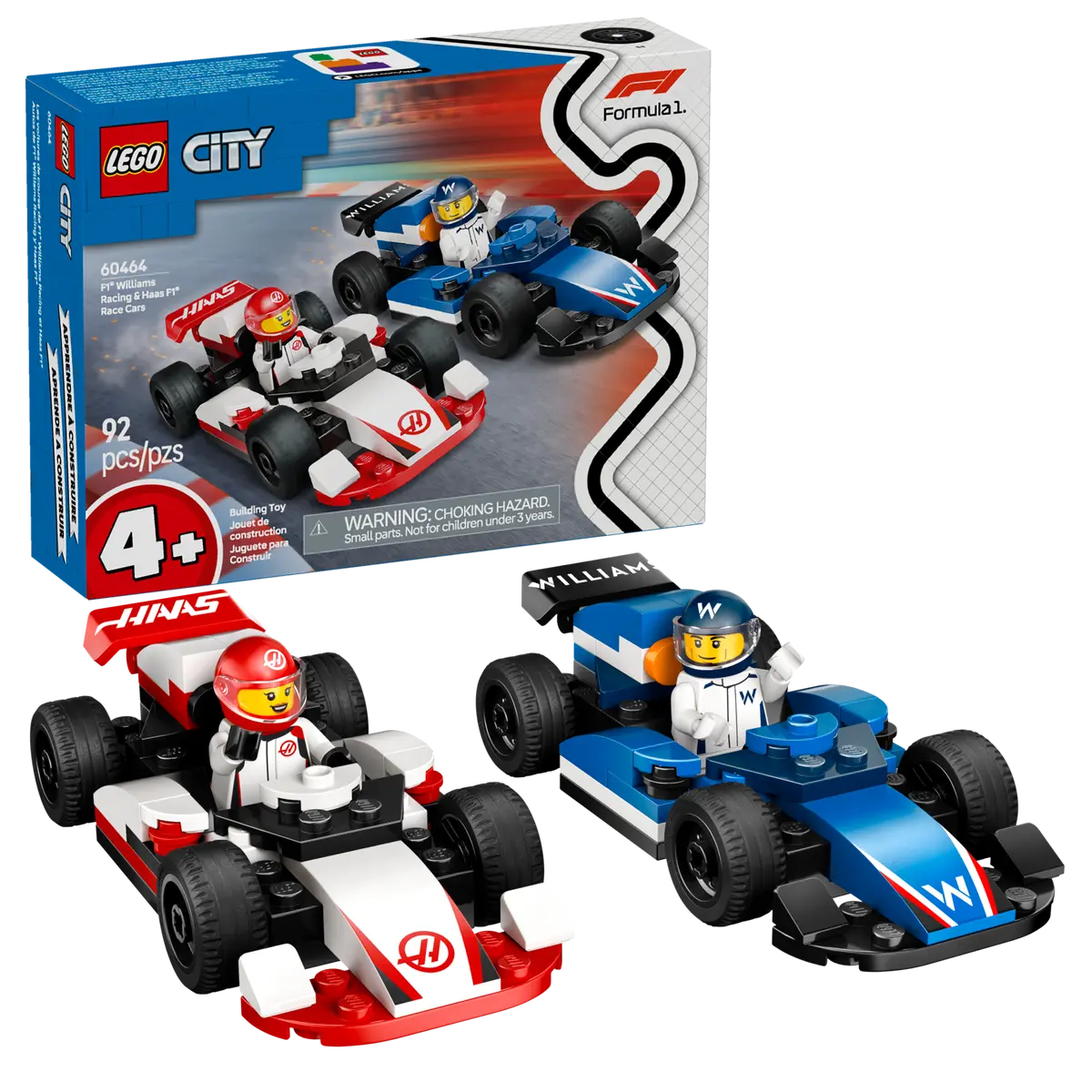 LEGO City F1 Williams Racing & Haas F1 Race Cars 4+ 92Pcs 60464