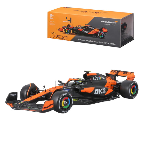 Bburago F1 McLaren MCL38 Miami Grand Prix 2024 With Helmet Lando Norris 1/24 Scale Model