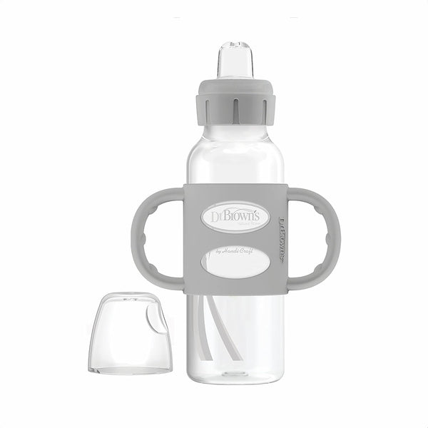 Dr. Brown’s Milestones Narrow Sippy Spout Bottle with Silicone Handles, 8oz/250mL, 6m+, Lt Blue & Lt Gray, 2-Pack