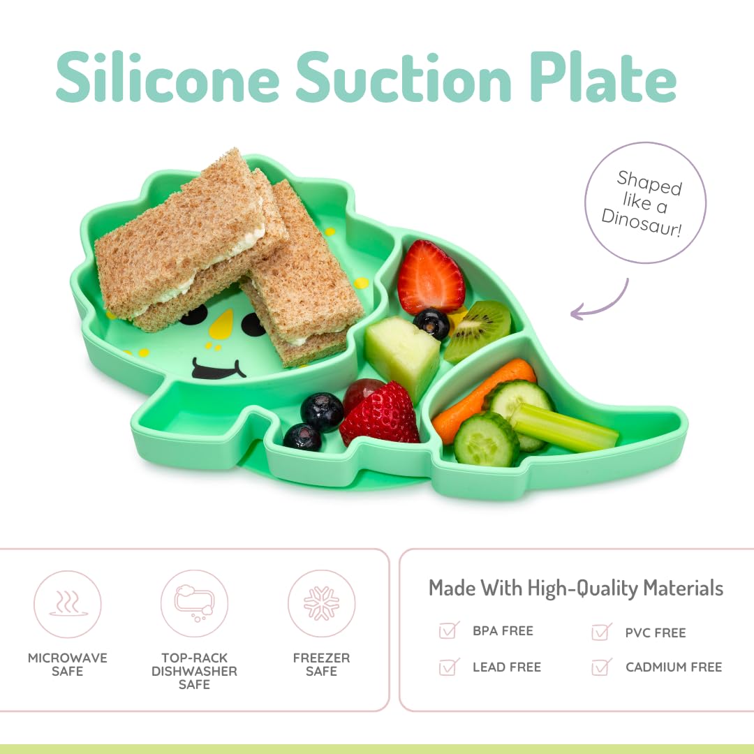 Melii Divided Silicone Suction Plate Dinosaur 6M+ – Green