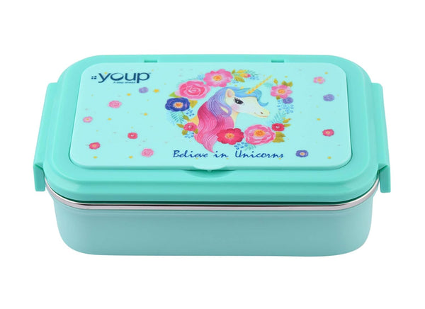 Youp Stainless Steel Sage Green Color Kids Lunch Box - Unicorn