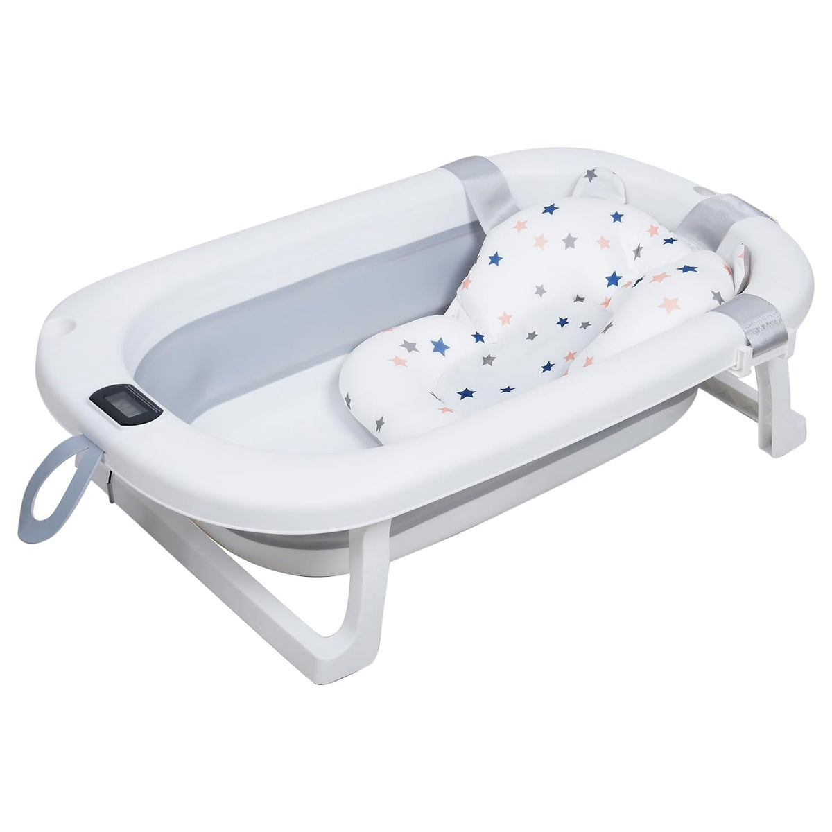 Nuluv Collapsible Baby Bath Tub with Cushion & Temperature Display Grey