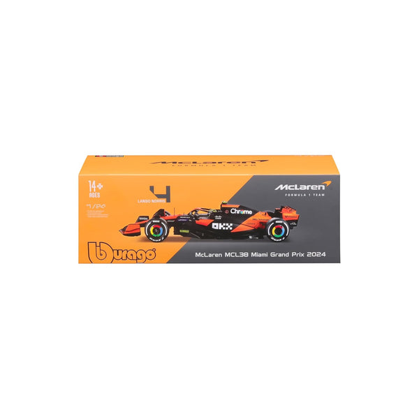 Bburago F1 McLaren MCL38 Miami Grand Prix 2024 With Helmet Lando Norris 1/24 Scale Model