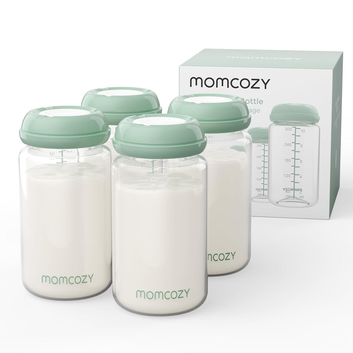 Momcozy Breast Milk Storage Bottles - 300 ml - Pack of 4