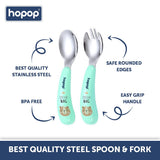 Hopop Stainless Steel Spoon & Fork with Travel Case 2-Piece Green