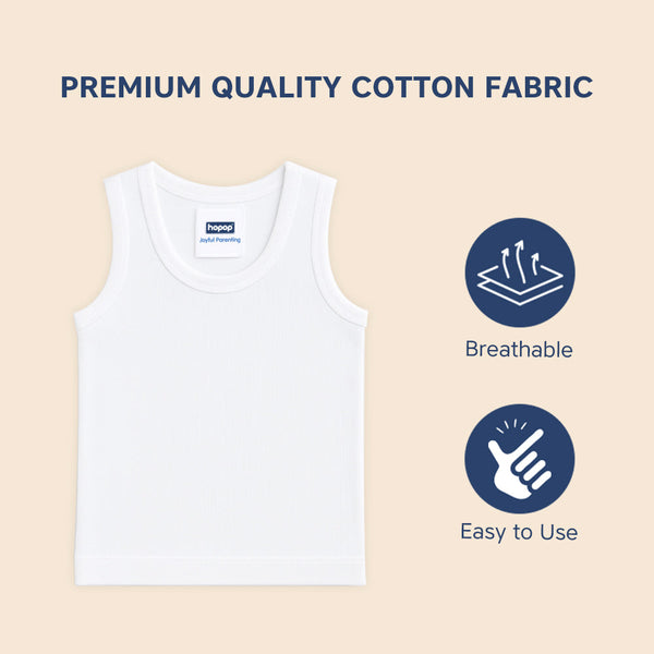 Hopop Round Neck Sleeveless Cotton Vest - White