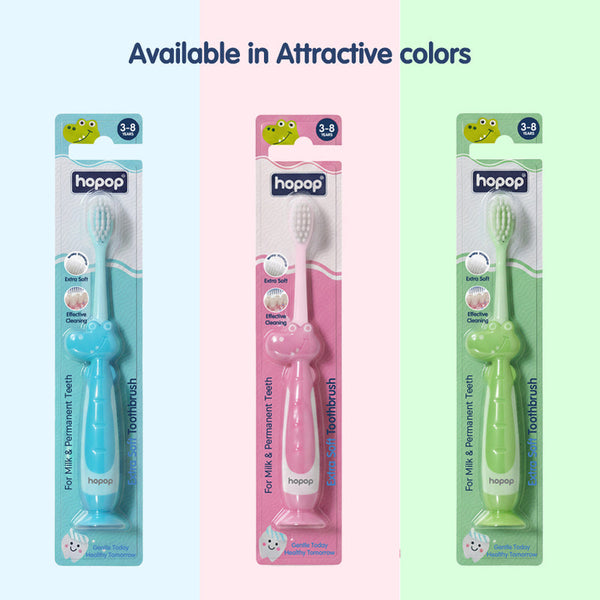 Hopop Kids Toothbrush for 3–8 Years | Extra Soft Bristles | Crocodile Design
