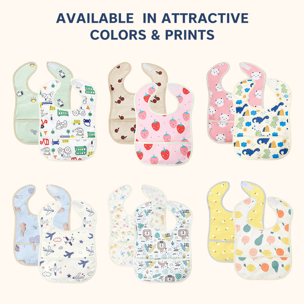 HopopEasy-Clean Waterproof Baby Apron Bib with Crumb Catcher Asorted