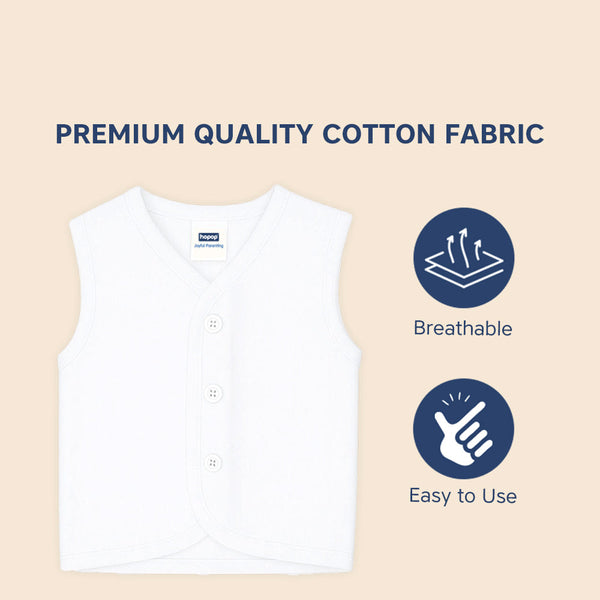 Hopop Front Open Sleeveless Cotton Vest - White