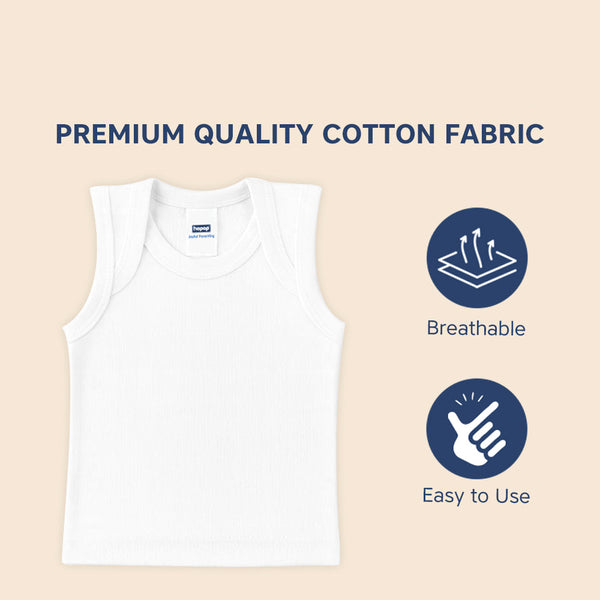 Hopop Envelope Neck Sleeveless Cotton Vest - White