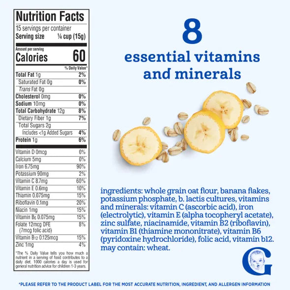 Gerber Probiotic Cereal Oatmeal Banana Infant Cereal – 8+ Months