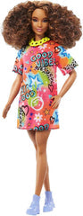 Barbie Fashionistas #201 Doll – Brunette Curly Hair & Graffiti Dress