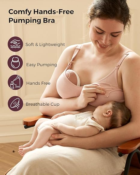 Momcozy 4 in 1 Hands-Free Pumping Bra with Fixed Padding XL Oyster Pink