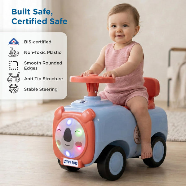Mee Mee Zippy Tots Kids Foot-to-Floor Ride-On Car with Music & Lights – Blue