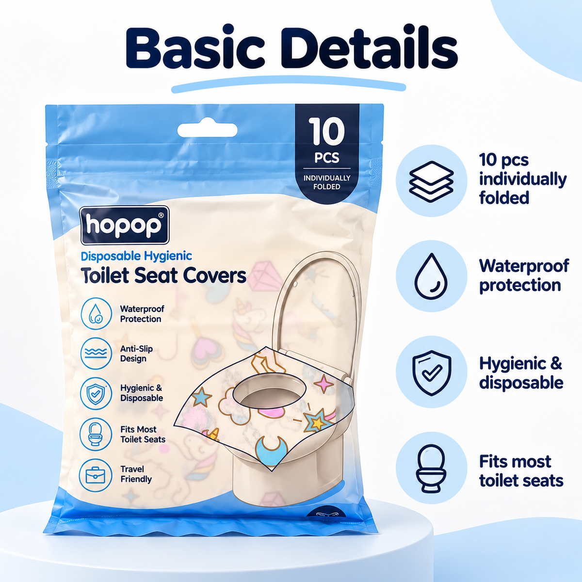 Hopop Disposable Toilet Seat Protector Standard Size Multicolour