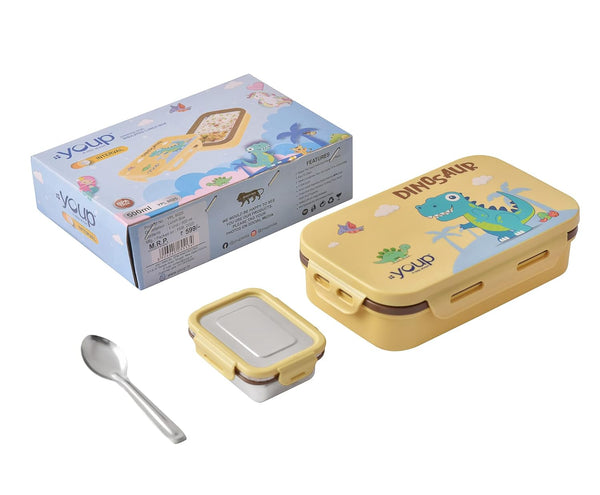 Youp Stainless Steel Yellow Color Kids Lunch Box - Dinosaur