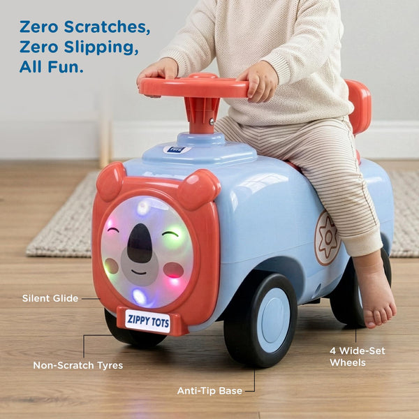 Mee Mee Zippy Tots Kids Foot-to-Floor Ride-On Car with Music & Lights – Blue