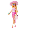 Barbie Blonde Doll with Pink and White Swimsuit, Sun Hat, Tote Bag and Beach-Themed Accessories