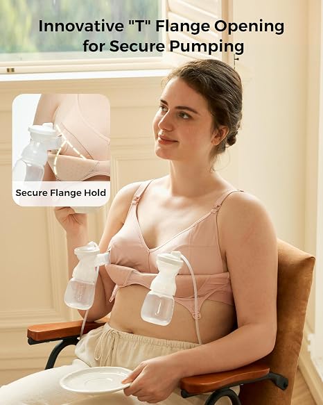 Momcozy 4 in 1 Hands-Free Pumping Bra with Fixed Padding XL Oyster Pink