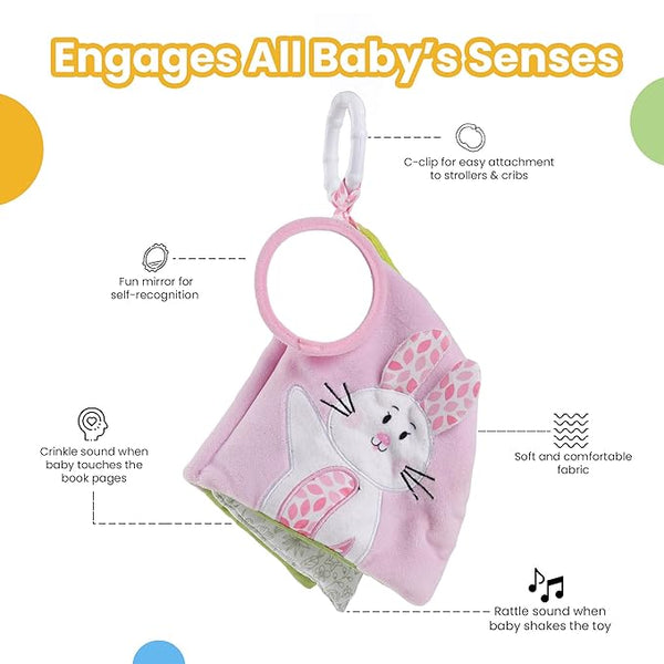 Soft Book for Babies, Crinkle Sensory With Rattle Sound Cloth, Soft Touch-and-Feel Fabric Book