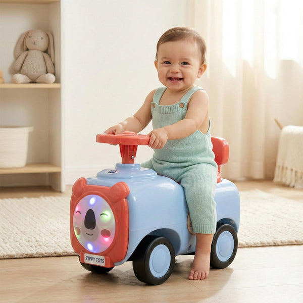 Mee Mee Zippy Tots Kids Foot-to-Floor Ride-On Car with Music & Lights – Blue