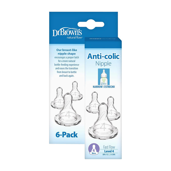Dr. Brown's Natural Flow Level 4 9m+ Narrow Bottle Nipple - Pack Of 6