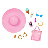Barbie Blonde Doll with Pink and White Swimsuit, Sun Hat, Tote Bag and Beach-Themed Accessories