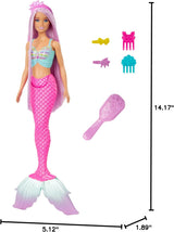 Barbie Mermaid Doll with 7-Inch Fantasy Hair & Styling Accessories – Pink