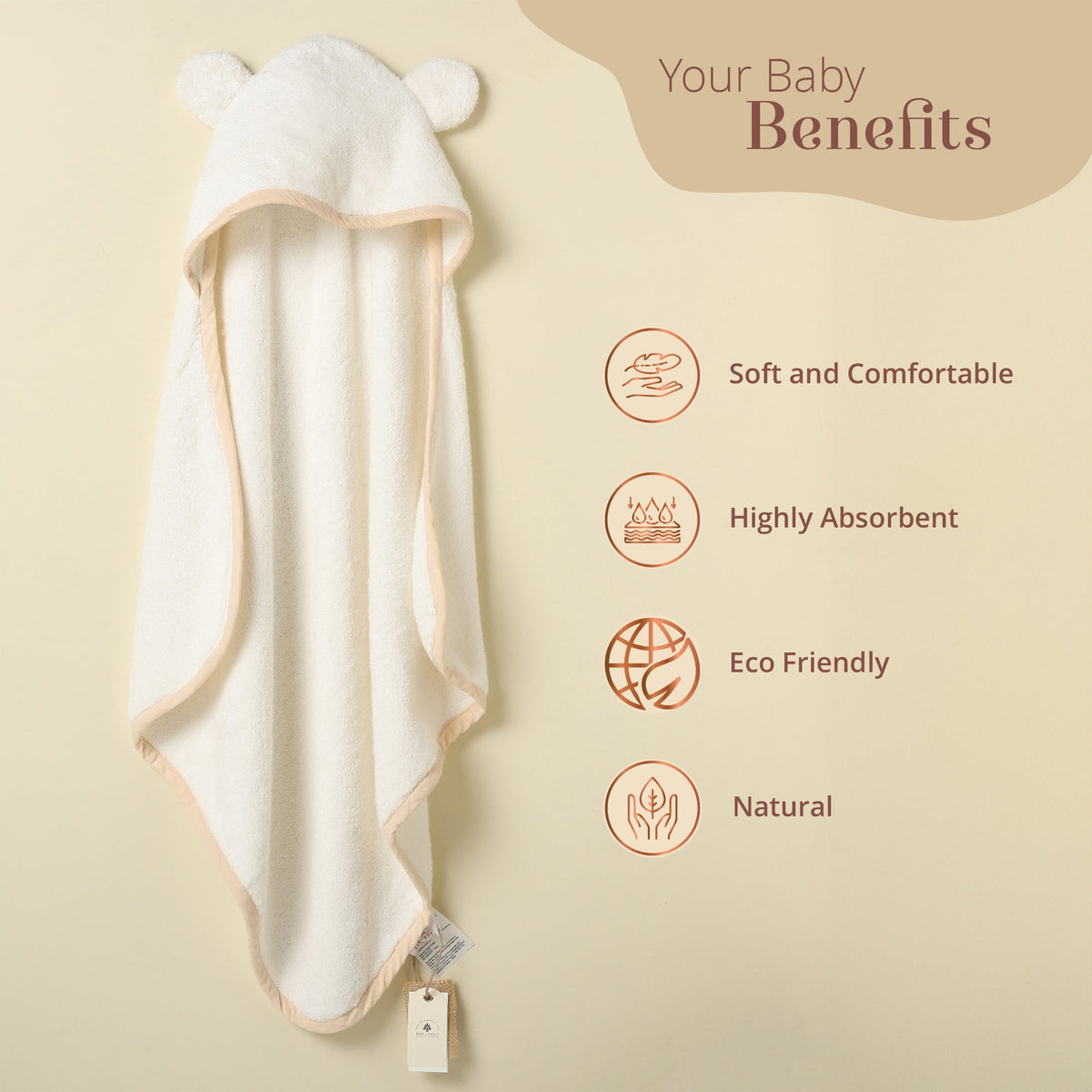 Baby Forest Somya Aanchal Bamboo Cotton Hooded Baby Towel – White