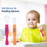 Hopop Silicone Baby Self-Feeding Spoons Pack of 2 Pink & Orange
