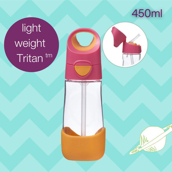 B Box Tritan Straw Drink Bottle 450Ml - Strawberry Shake Pink Orange