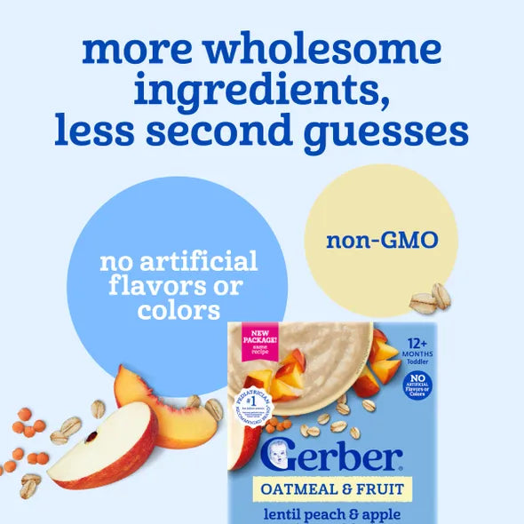 Gerber Powerblend Probiotic Cereal Oatmeal Lentil Peach Apple – 8+ Months