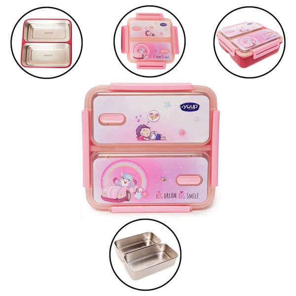 Youp Stainless Steel Pink Color Kids Bento Lunch Box