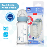 Chicco Well Being Glass Feeding Bottle 240 ml Medium Flow Blue